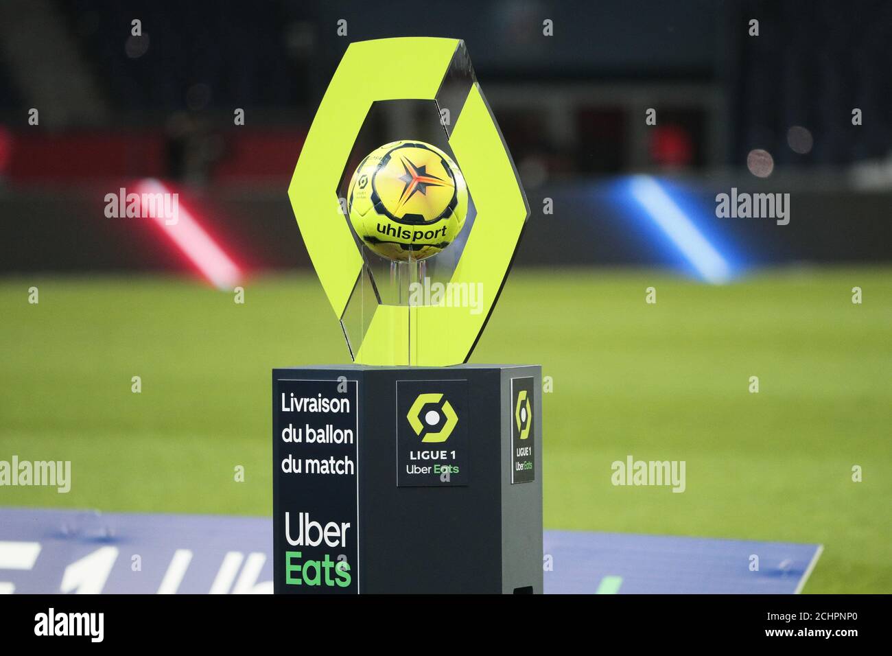 Illustration of the official ball Ligue 1 Uber Eats Elysia by Uhlsport  saison 2020 - 2021during the French championship Ligue 1 football match Uber  Ea Stock Photo - Alamy