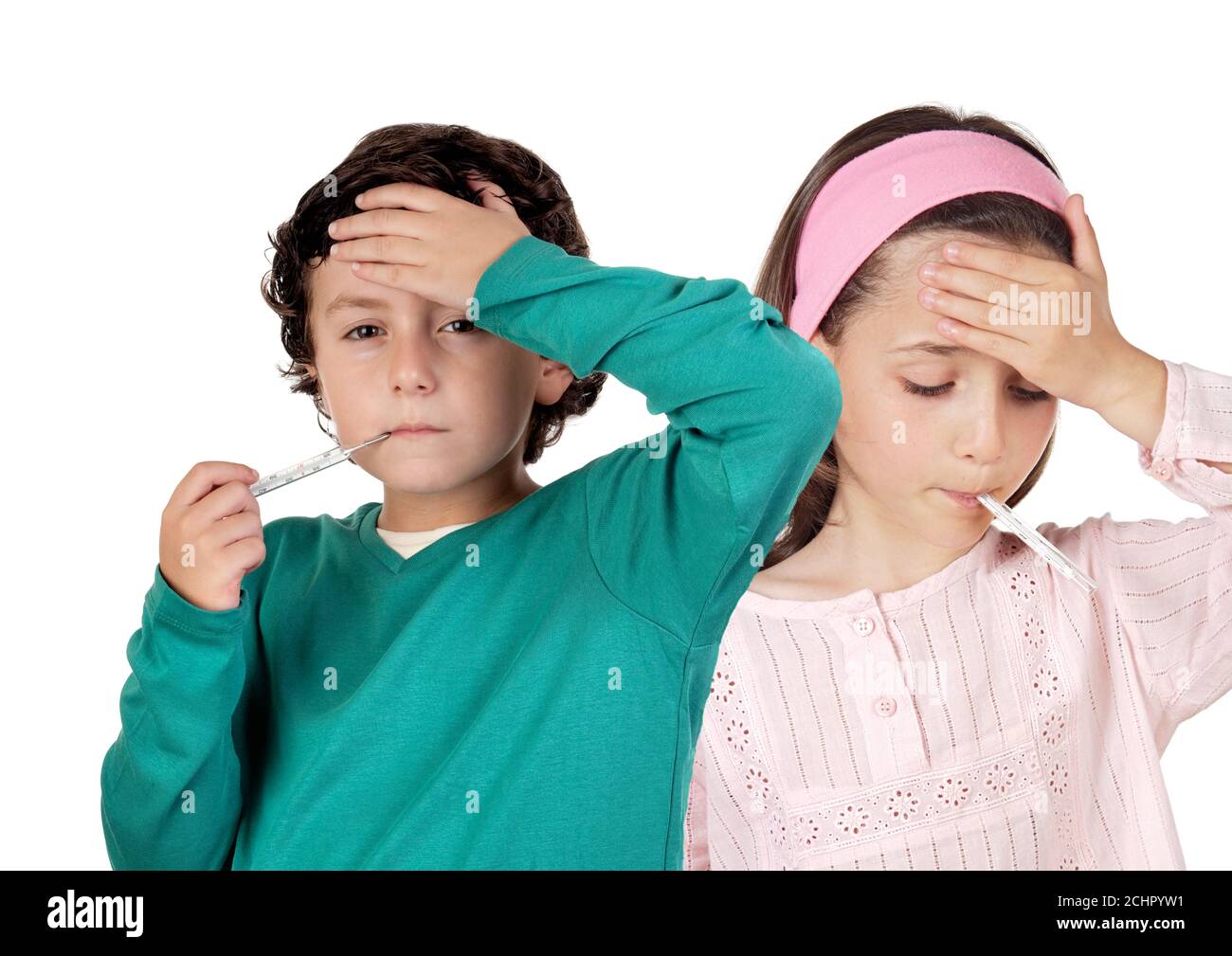 Children with fever isolated on a white background Stock Photo Alamy