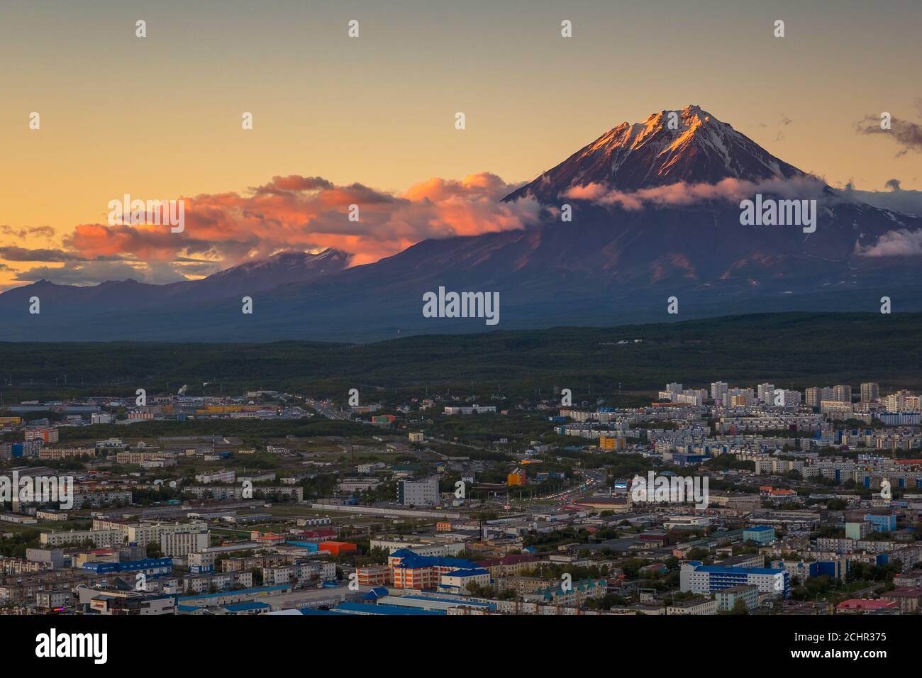 Petropavlovsk-Kamchatsky city at sunset Stock Photo