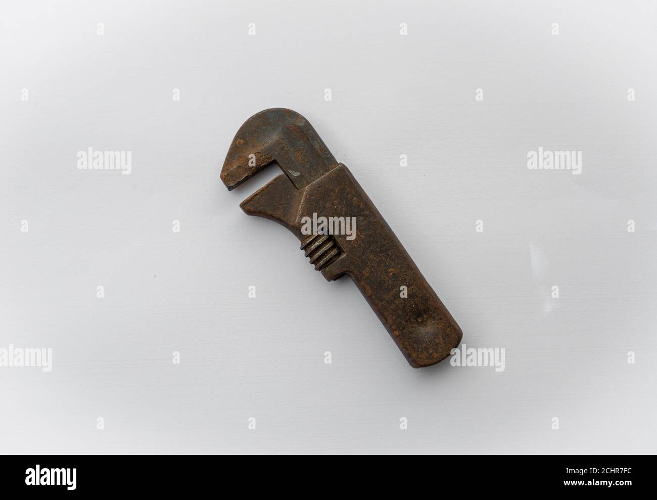 vintage adjustable spanner   isolated on white backgroud Stock Photo