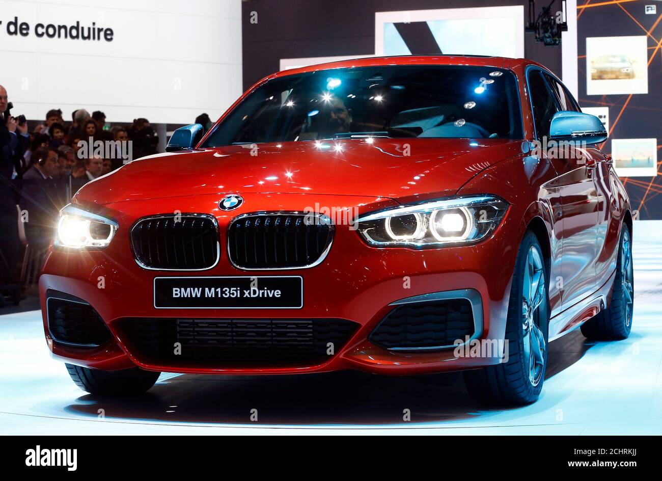 A BMW M135i xDrive is seen during the first press day ahead of the 85th  International Motor Show in Geneva March 3, 2015. REUTERS/Arnd Wiegmann ( SWITZERLAND - Tags: TRANSPORT BUSINESS Stock Photo - Alamy