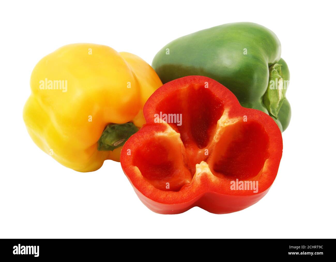 Red, yellow and green peppers isolated on a white background Stock ...