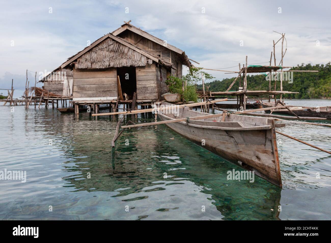 Sea gypsy bajo tribe floating village. Indonesia Stock Photo