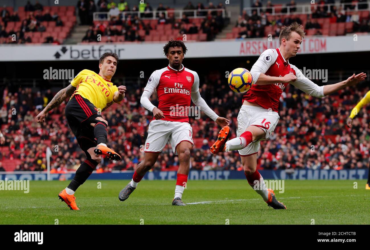 Soccer Football - Premier League - Arsenal vs Watford - Emirates Stadium, London, Britain - March 11, 2018   Watford's Kiko Femenia in action     REUTERS/Eddie Keogh    EDITORIAL USE ONLY. No use with unauthorized audio, video, data, fixture lists, club/league logos or 'live' services. Online in-match use limited to 75 images, no video emulation. No use in betting, games or single club/league/player publications.  Please contact your account representative for further details. Stock Photo