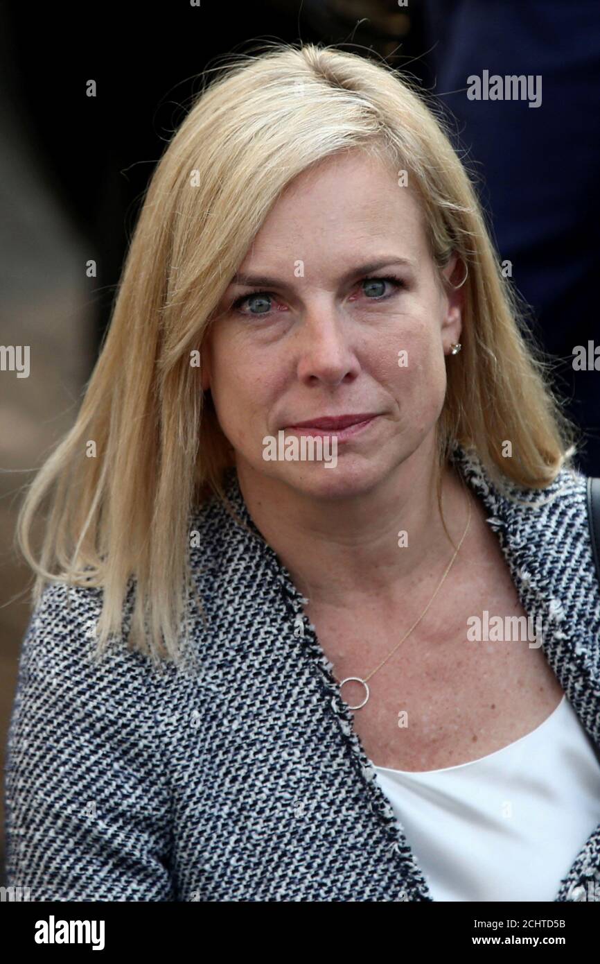 U.S. Homeland Security Secretary Kirstjen Nielsen arrives at the Mexican Secretariat of the Interior building before addressing the media in Mexico City, Mexico, March 26, 2018. REUTERS/Edgard Garrido Stock Photo