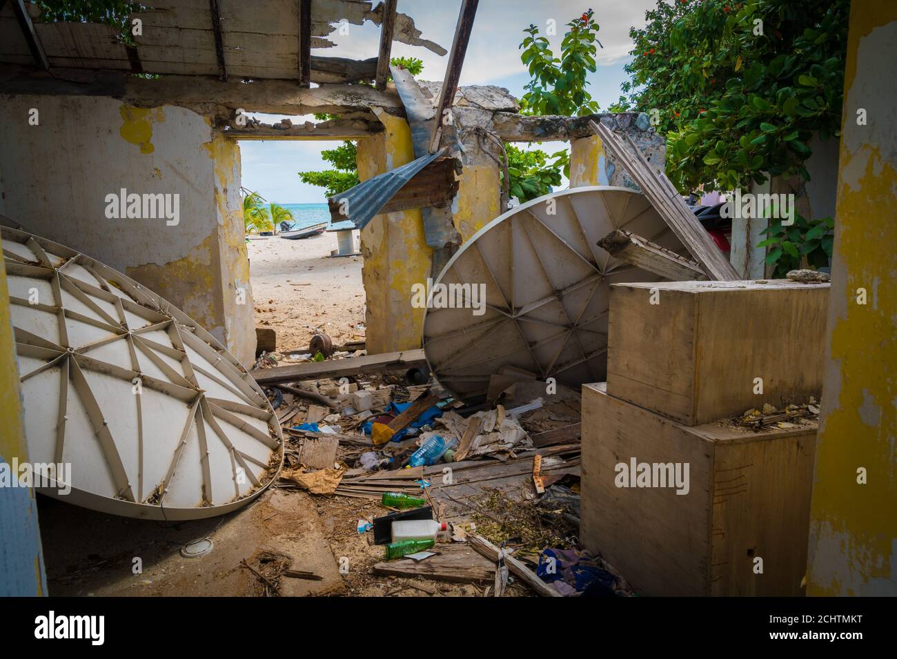So much damage caused by Hurricane Irma in 2017 on the Dutch side of the island of Sint Maarten Stock Photo
