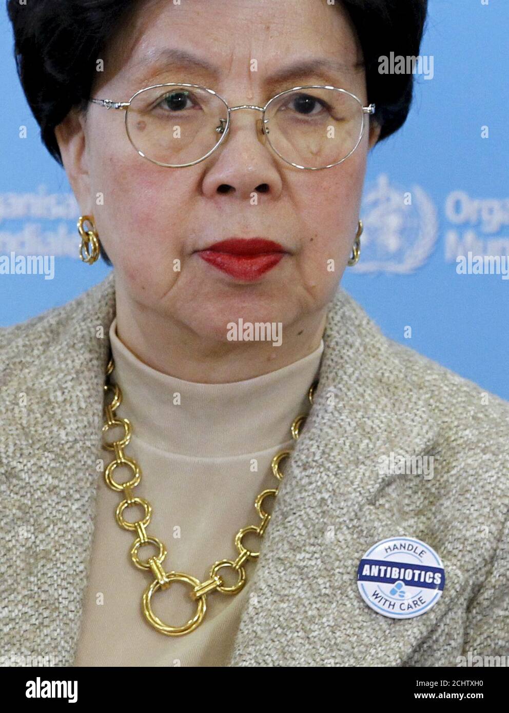 World Health Organization (WHO) director-general Margaret Chan attends a news conference on the results of a multi-country survey on antibiotic use and antibiotic resistance, during the launch of a new global campaign, in Geneva, Switzerland, November 16, 2015. REUTERS/Pierre Albouy Stock Photo