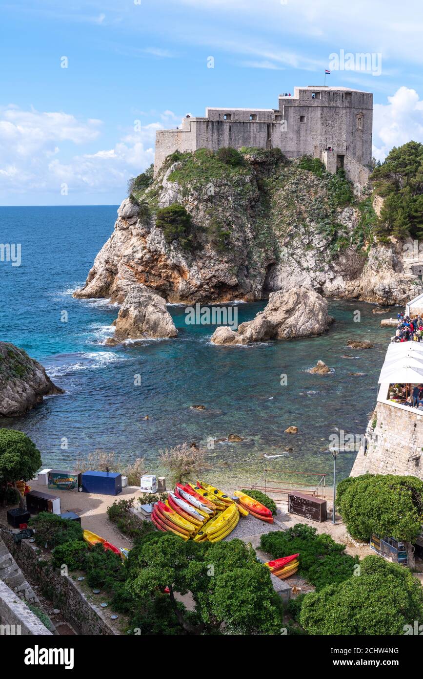 Dubrovnik castle and city on the adriatic sea. Kayak Stock Photo