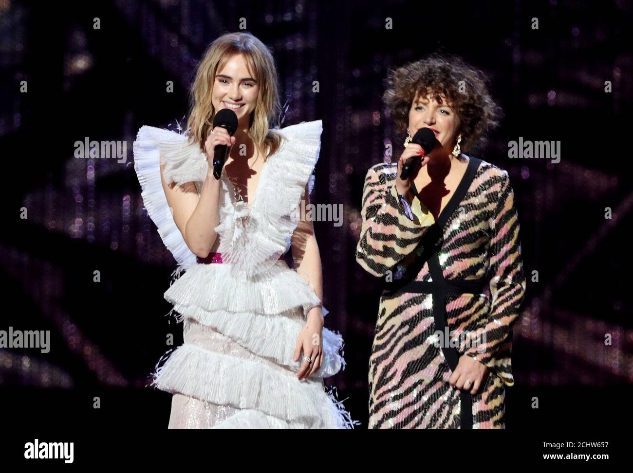 Annie Mac and Suki Waterhouse at the Brit Awards at the O2 Arena in