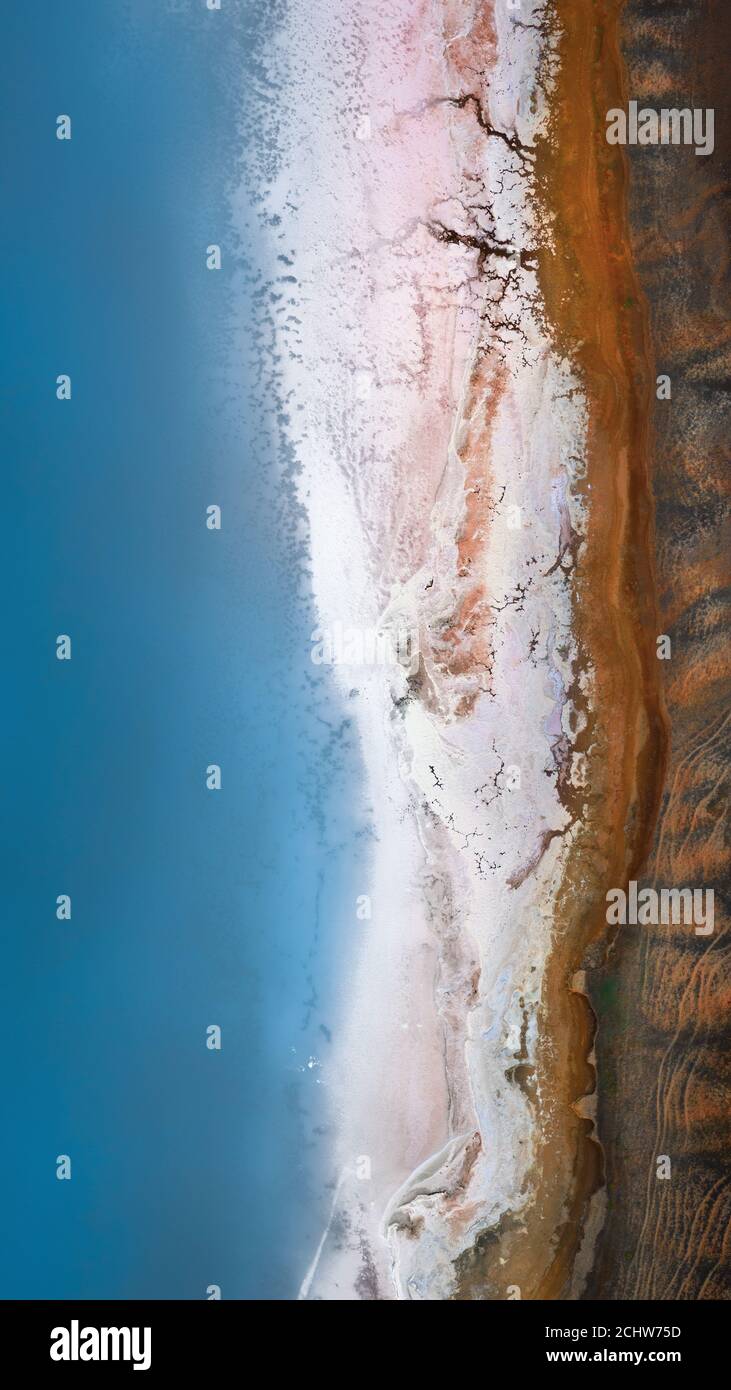 Aerial view of a wild beach. with salt shores. Stock Photo