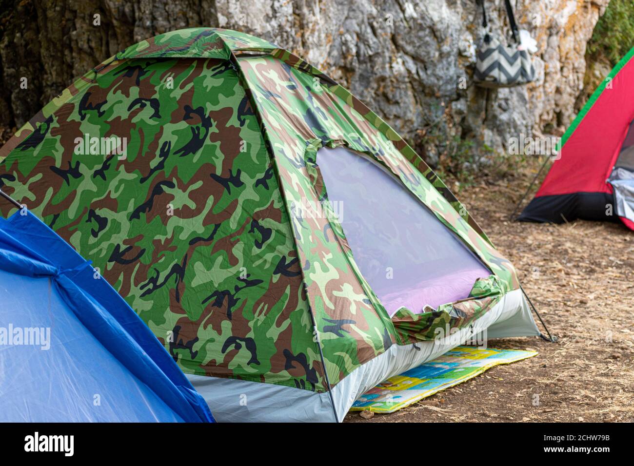 Camping and tent under the pine forest in sunset at north of Lebanon