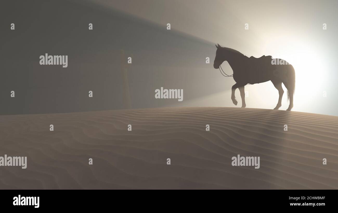 3d illustration of a lonely horse in a desert Stock Photo
