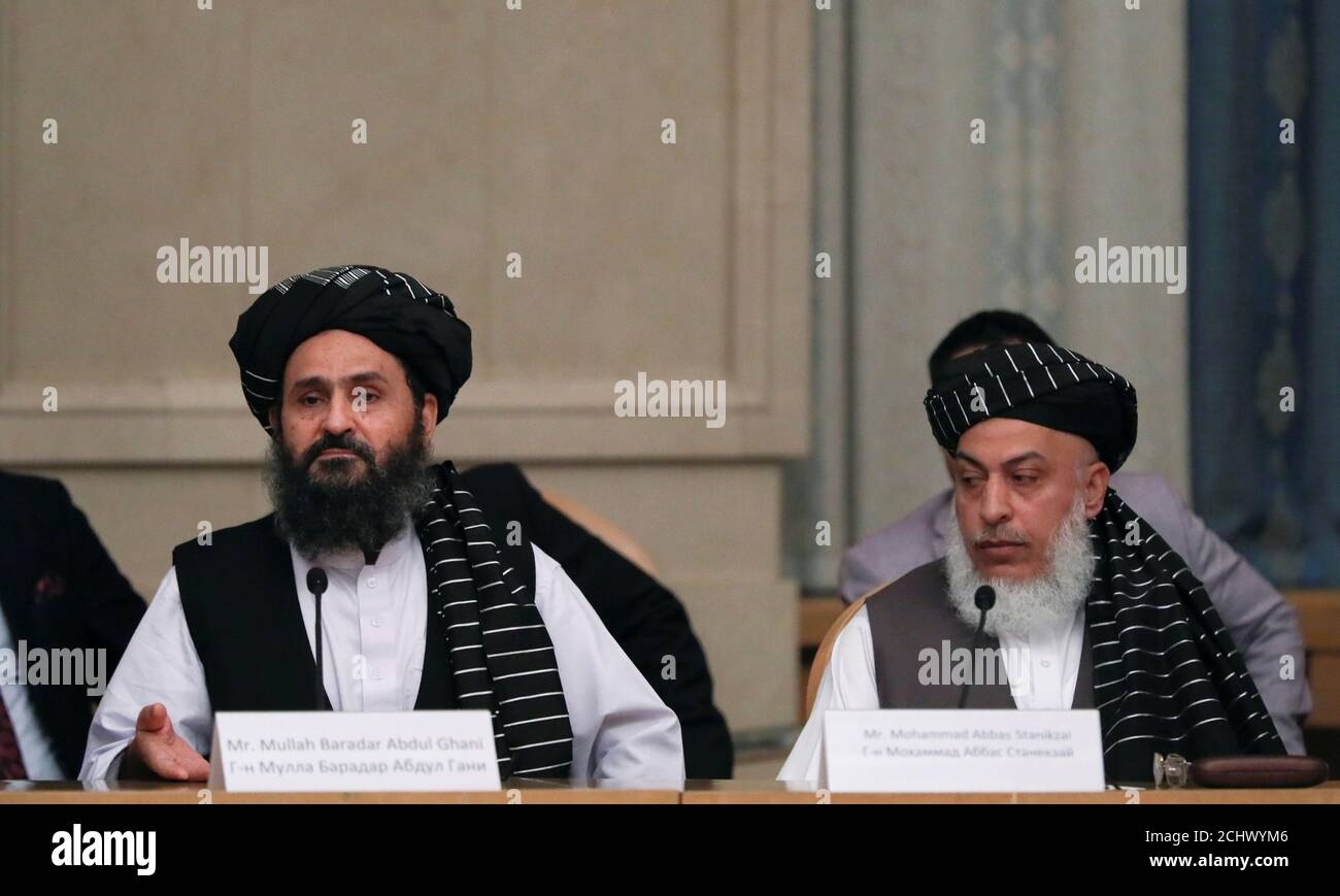 Head Of Political Office Of Taliban Mohammad Abbas Stanikzai R And Chief Negotiator Mullah Abdul Ghani Baradar Attend Peace Talks With Afghan Senior Politicians In Moscow Russia May 30 2019 Reuters Evgenia Novozhenina