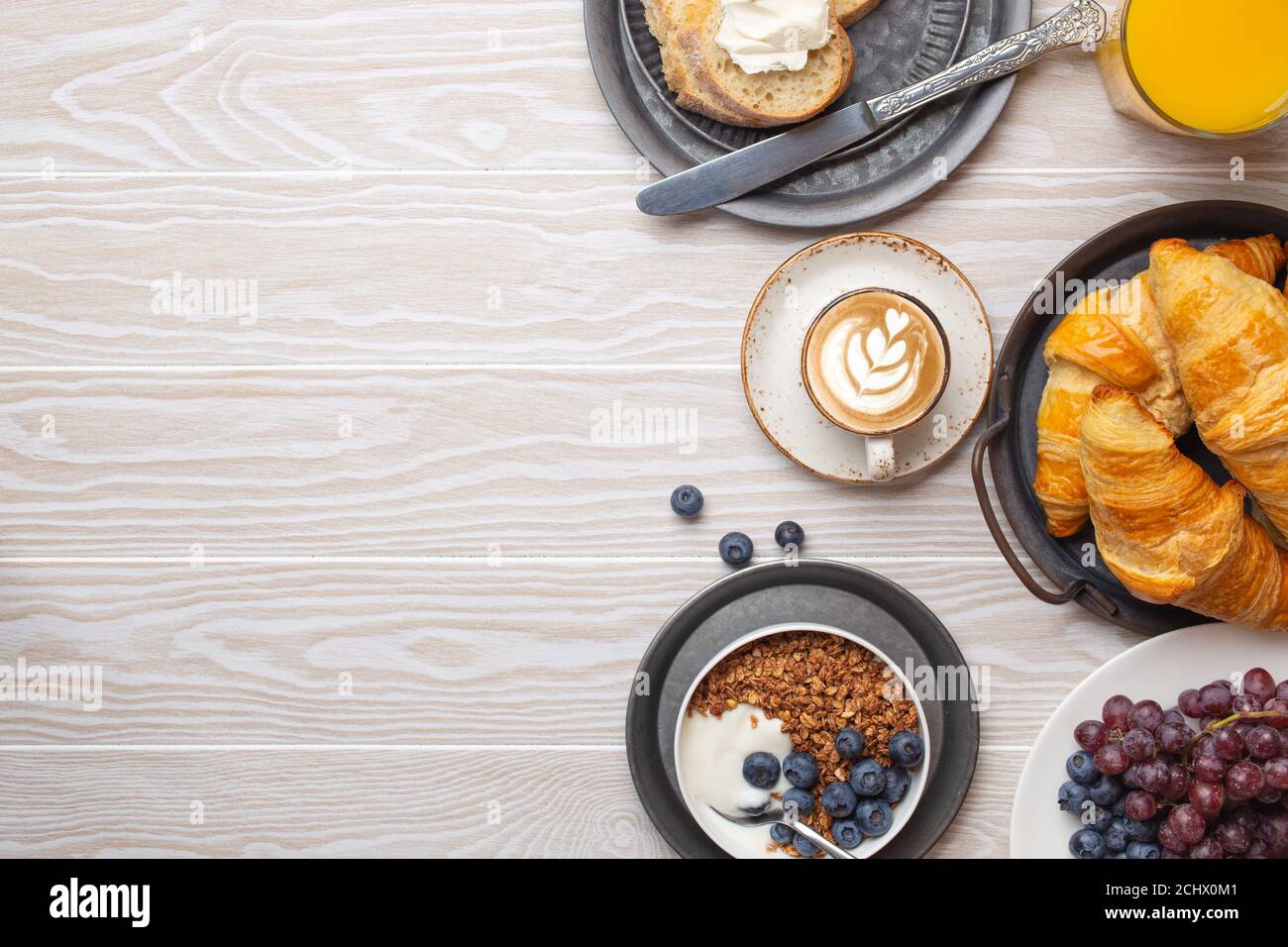 Breakfast food setting Stock Photo - Alamy