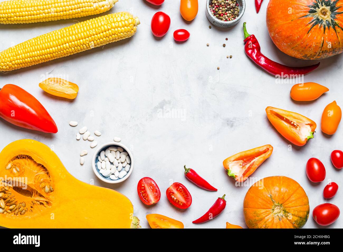 Yellow and red vegetables. Food frame. Copy spice Stock Photo Alamy