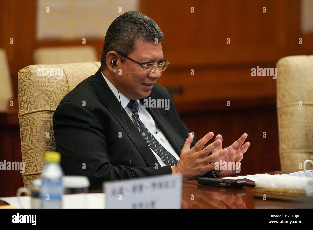 Malaysian Foreign Minister Dato Saifuddin Abdullah Talks To Chinese Foreign Minister Wang Yi Not Pictured During The Meeting On September 12 2019 At The Diaoyutai State Guesthouse Beijing China Andrea Verdelli Pool Via