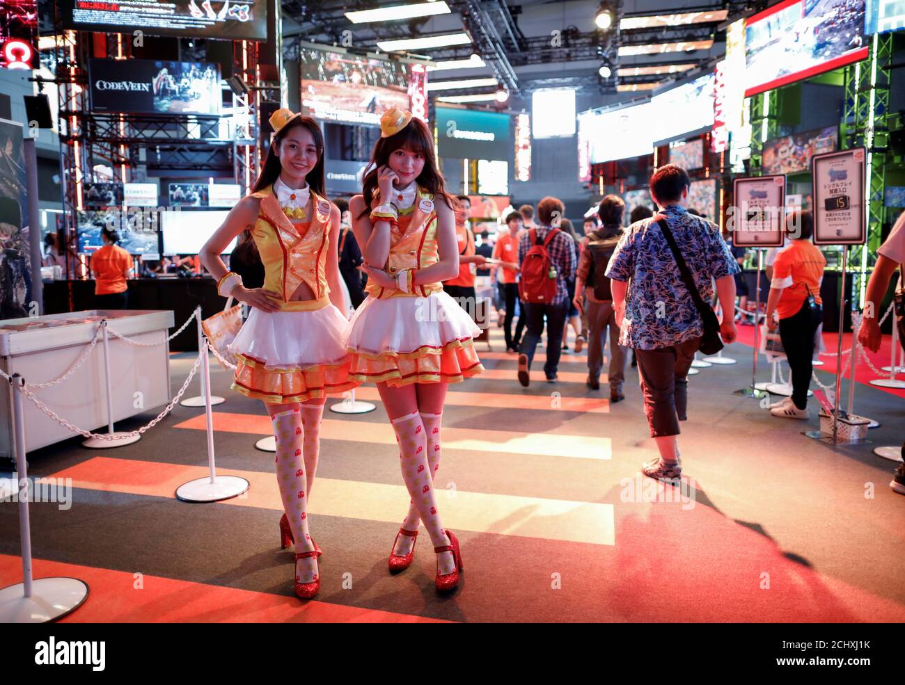 Models Pose At Bandai Namco Entertainment Booth At Tokyo Game Show 19 In Chiba East Of Tokyo Japan September 12 19 Reuters Issei Kato Stock Photo Alamy