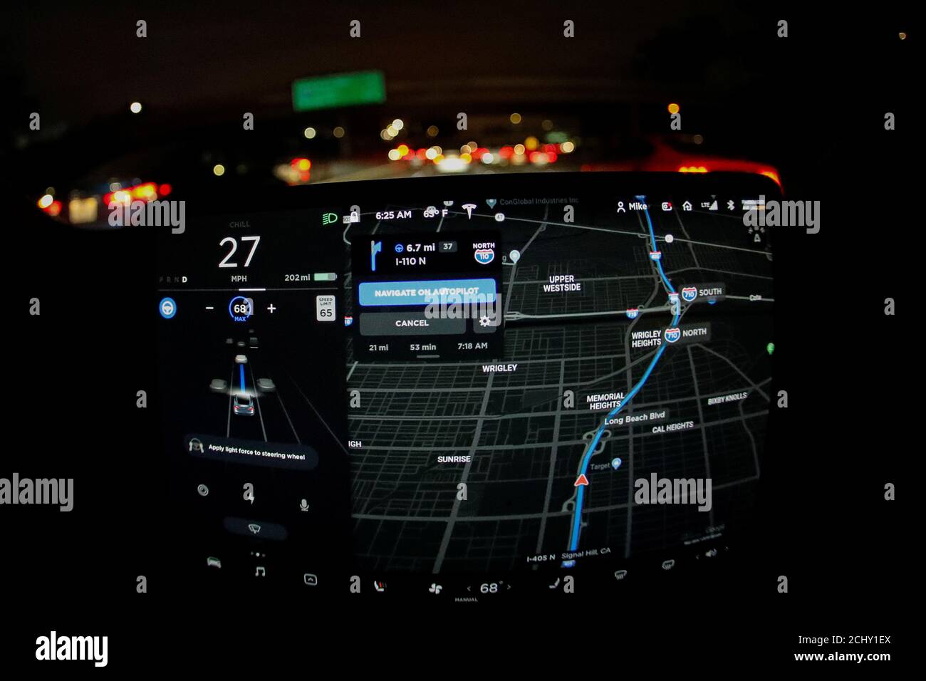 A Model 3 Tesla vehicle navigates morning rush hour using the cars auto pilot feature in Los Angeles, California, U.S., March 20, 2019.  REUTERS/Mike Blake Stock Photo