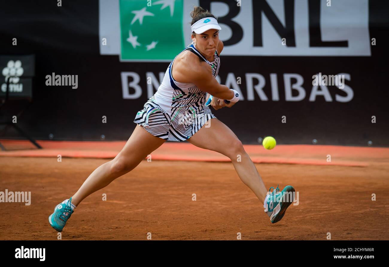 Danka Kovinic of Montenegro in action during the first round of the 2020  Internazionali BNL d'Italia WTA Premier 5 tennis tournament on September  14, 2020 at Foro Italico in Rome, Italy -