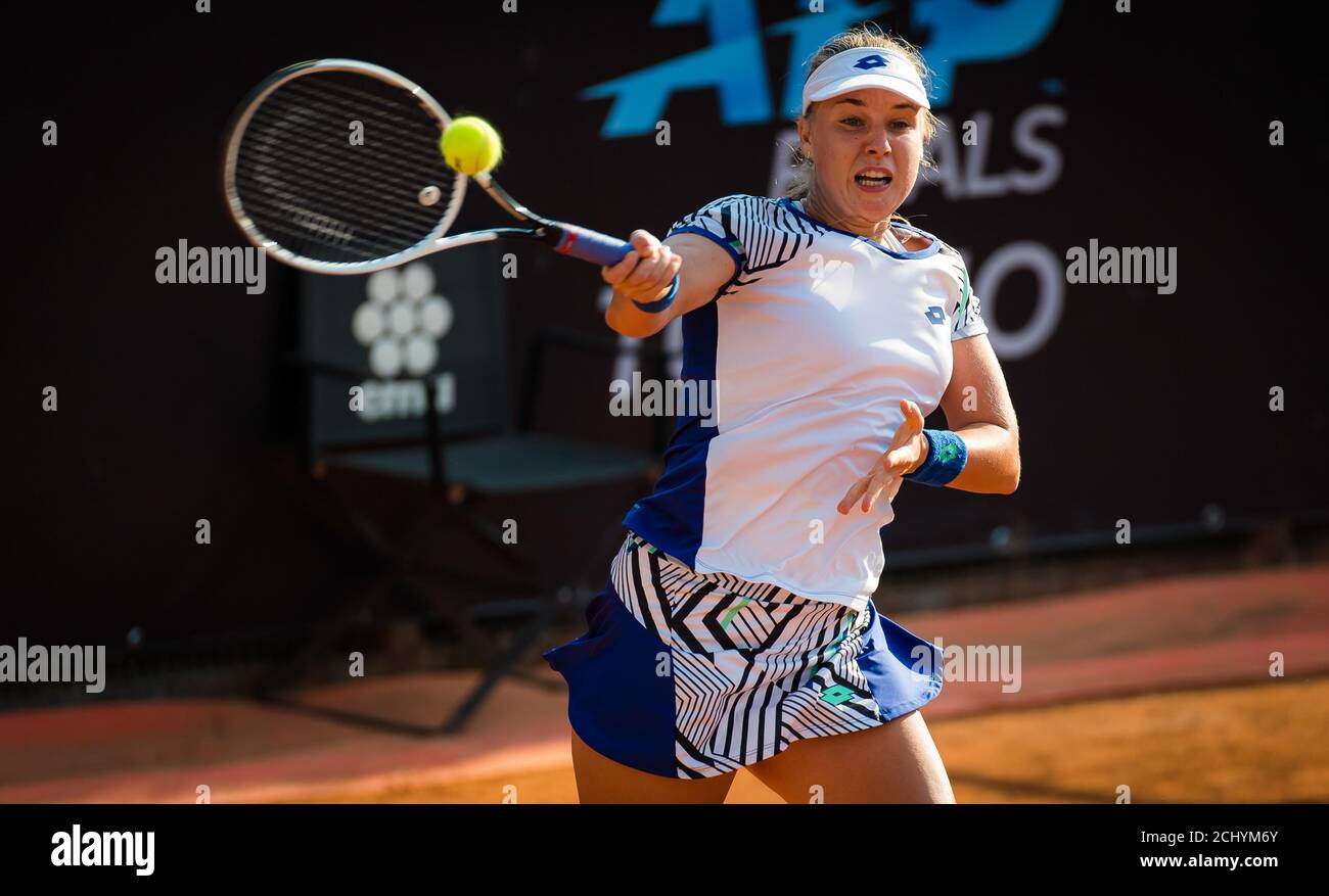 Anna Blinkova of Russia in action during the first round of the 2020  Internazionali BNL d'Italia WTA Premier 5 tennis tournament on September  14, 2020 at Foro Italico in Rome, Italy -