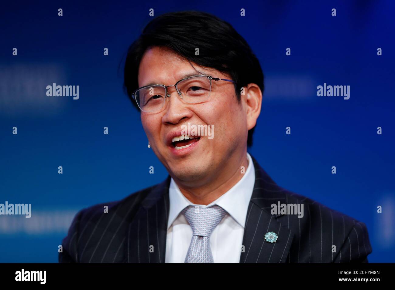 Hiromichi Mizuno Executive Managing Director and Chief Investment Officer at Government Pension Investment Fund in Japan and Co-Chair at Global Capital Markets Advisory Council for Milken Institute, speaks during the Milken Institute's 22nd annual Global Conference in Beverly Hills, California, U.S., May 1, 2019. REUTERS/Mike Blake Stock Photo