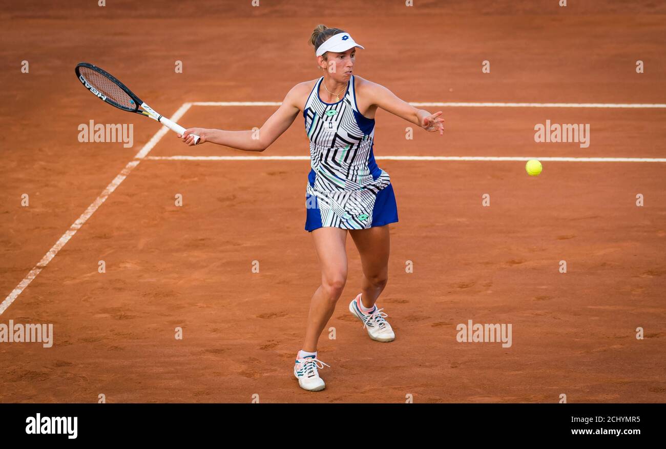 Elise Mertens of Belgium in action during the first round of the 2020  Internazionali BNL d'Italia WTA Premier 5 tennis tournament on September  14, 2020 at Foro Italico in Rome, Italy -