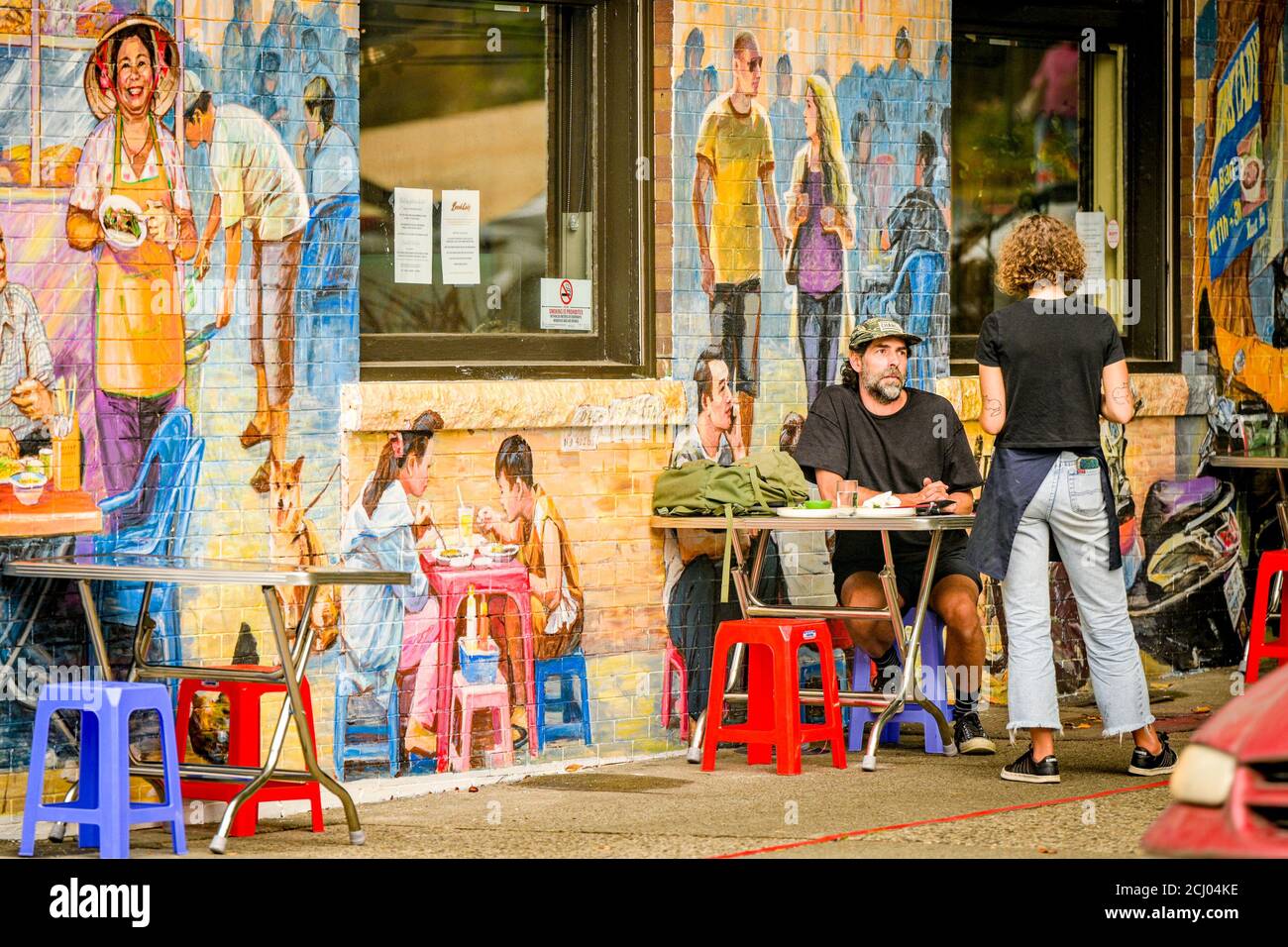 Lunch Lady Vietnamese Restaurant street patio and mural, Commercial