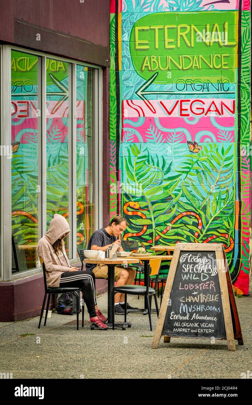 Eternal Abundance Organic Vegan Restaurant patio, Commercial Drive, Vancouver, British Columbia, Canada Stock Photo