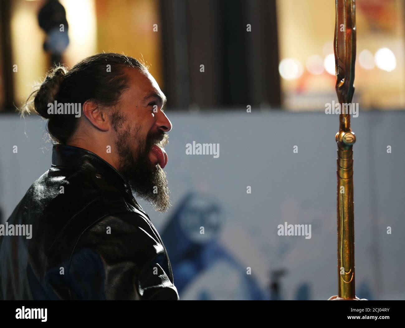 Actor Jason Momoa Reacts As He Attends The World Premiere Of Aquaman Movie In London Britain November 26 18 Reuters Simon Dawson Stock Photo Alamy