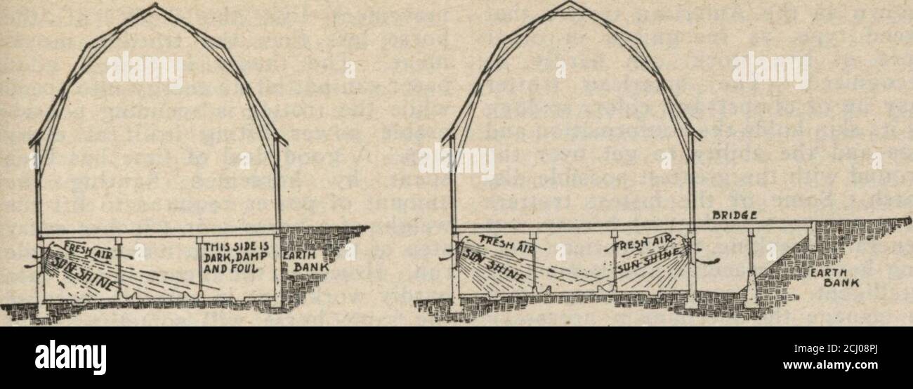 . Our farm and building book. . pmaterially in making up a balancedration such as horses need and oftenlack in winter. Modern Sanitary Bank Barns The ordinary, old-fashioned stableunder a bank barn was damp and warmwhen filled with animals in the win-ter time and it was damp and cool insummer. The warmth and coolnesswere agreeable, but disease lurked inboth conditions of the stable atmos-phere. Since investigators have been look-ing into the germ troubles that do-mestic animals suffer from, attentionhas been directed to the objectionablefeatures of these old-fashioned stabledungeons. t Anarchi Stock Photo