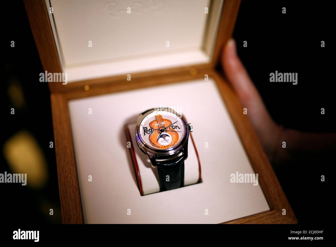 One of the 47 limited edition watches designed by Ronnie Wood of the Rolling Stones in collaboration with Bremont, is pictured during a launch event at a watch shop in London, Britain November 14, 2019. REUTERS/Henry Nicholls Stock Photo