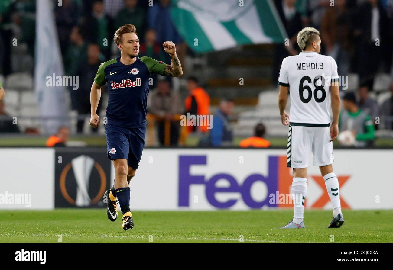 Soccer Football Europa League Konyaspor Vs Rb Salzburg Konya Buyuksehir Stadium Konya Turkey October 19 2017 Rb Salzburg S Fredrik Gulbrandsen Celebrates Scoring Their First Goal Reuters Murad Sezer Stock Photo Alamy