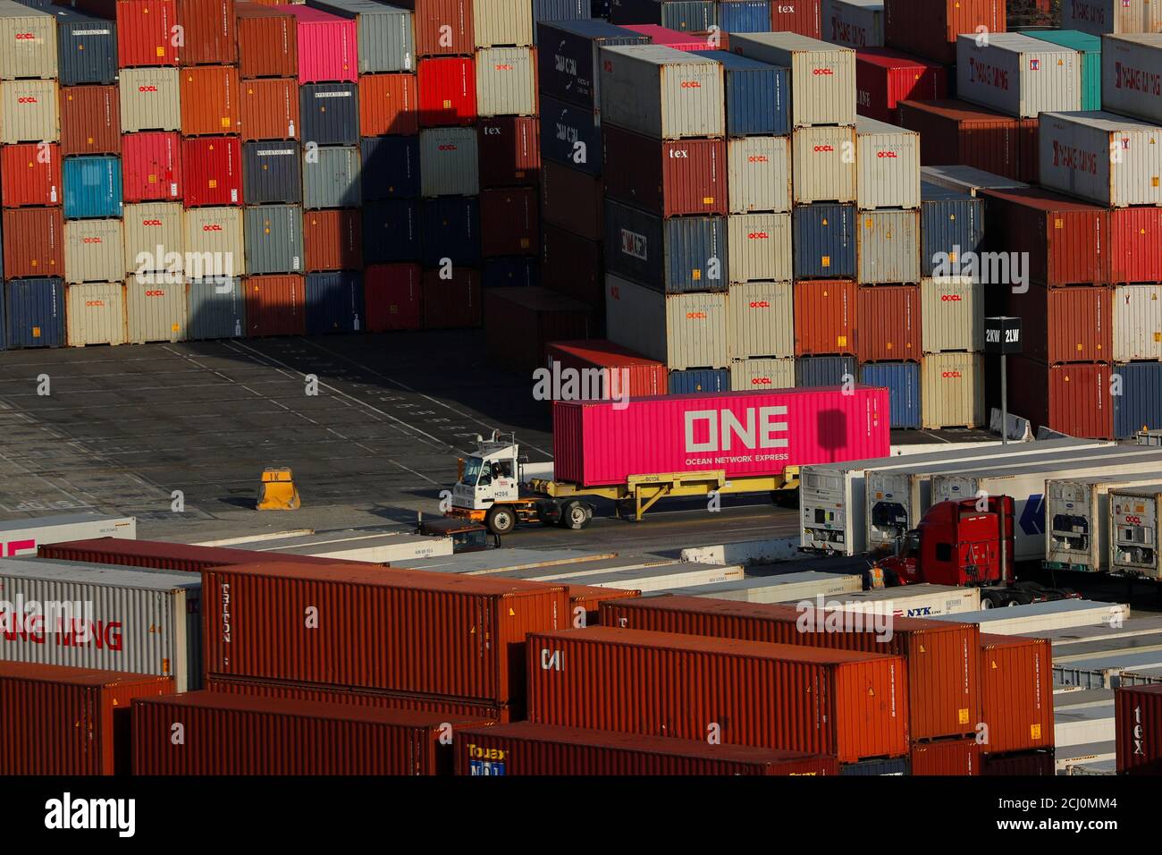Shipping containers are pictured at Yusen Terminals (YTI) on Terminal