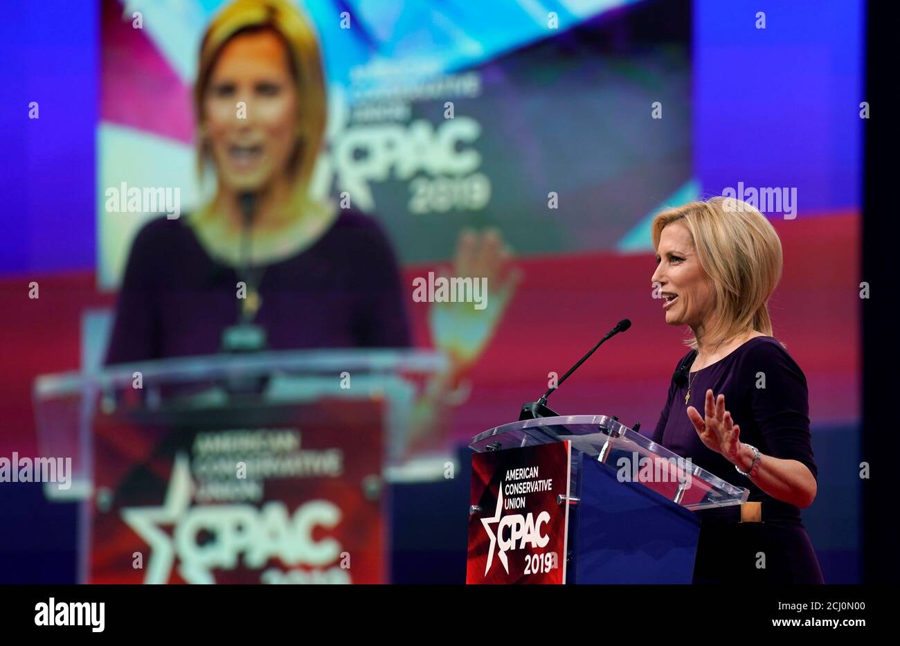 Fox News host Laura Ingraham speaks at the Conservative Political Action Conference (CPAC) in Oxon Hill, Maryland, U.S., February 28, 2019. REUTERS/Kevin Lamarque Stock Photo
