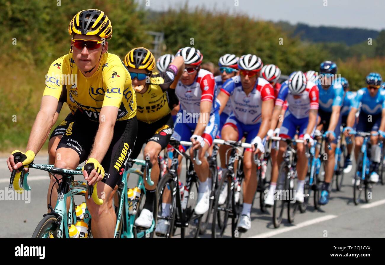 Cycling - Tour de France - The 215-km Stage 3 from Binche to Epernay - July  8, 2019 - Team Jumbo-Visma rider Mike Teunissen of the Netherlands, wearing  the overall leader's yellow