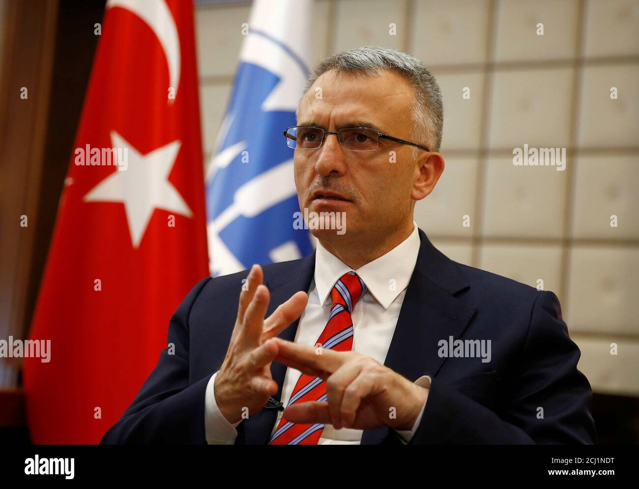 Turkey's Finance Minister Naci Agbal speaks during an interview with Reuters in Ankara, Turkey, September 27, 2016. Picture taken September 27, 2016. REUTERS/Umit Bektas Stock Photo