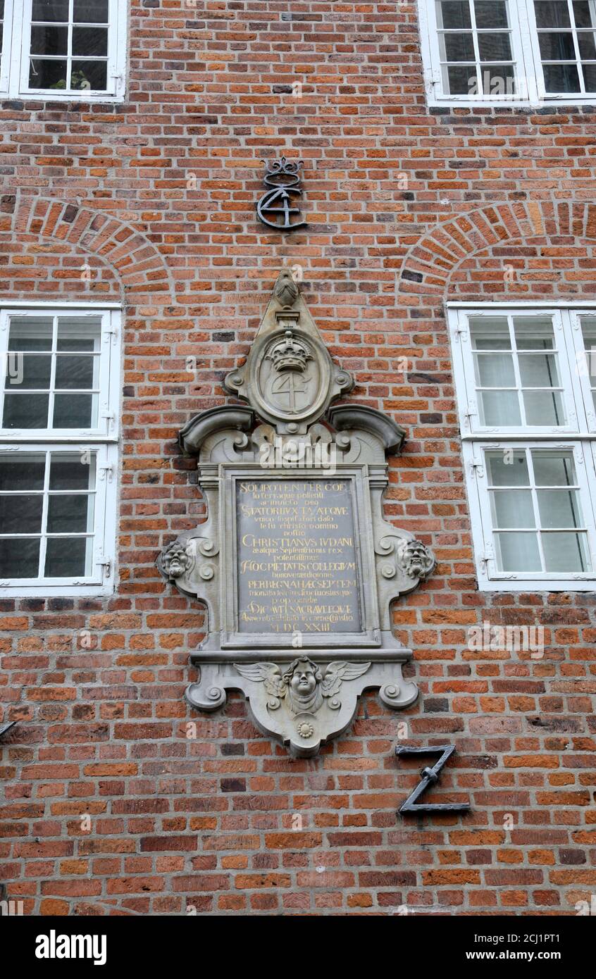 Plaque on the historic building opposite the Round Tower in Copenhagen Stock Photo
