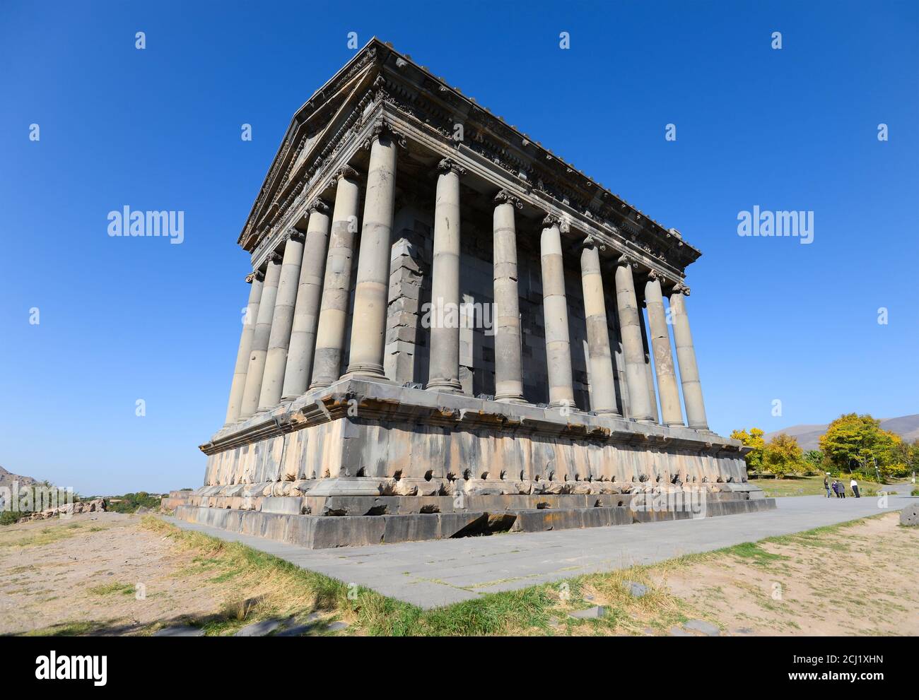 Temple of Garni in Garni, Armenia. Tourist attraction and central shrine of Hetanism, the Armenian neopaganism. Greco-Roman colonnaded building. Stock Photo