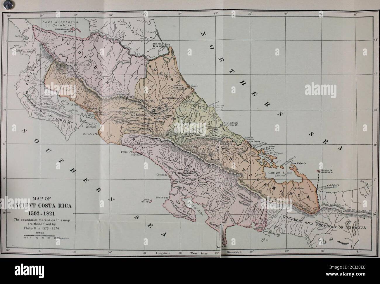 . History of the discovery and conquest of Costa Rica . ern over the Royal Fifth ofthe wealth unearthed in its new dominions. In-deed, that fifth frequently found its way into thecoffers of the English Crown, through the piracyof its own captains, and history records no in-stance of its repudiation as tainted wealth. It has been said by one of the ablest of recenthistorians that the slower, more thorough colo-nizing methods of the Anglo-Saxon would never INTRODUCTION xxi have won dominion over the American conti-nents. Yet in those two centuries Spain settledand Christianized a world larger th Stock Photo