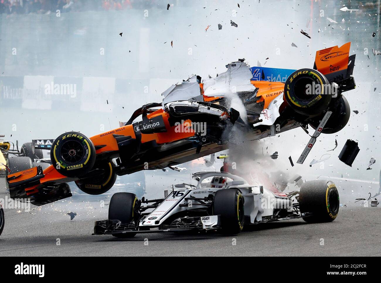 McLaren's Fernando Alonso and Sauber's Charles Leclerc crash at the first  corner during the Belgian Grand Prix, Formula One F1, at Spa-Francorchamps,  Stavelot, Belgium, August 26, 2018. REUTERS/Francois Lenoir SEARCH "POY  SPORTS"