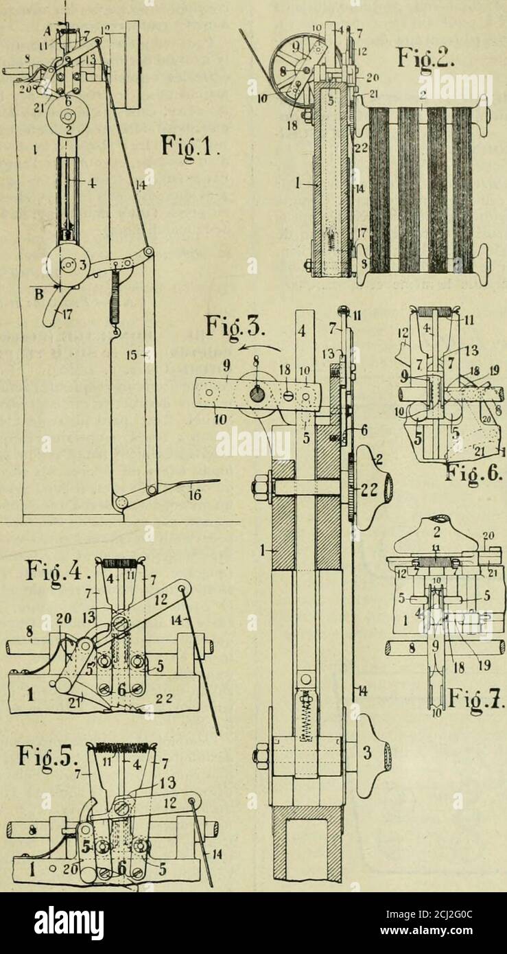 . Revue générale des matières colorantes et de leurs applications aux textiles . ratiquédans le bras de levier 19, les rouleaux sont définitive-ment fixés à point. Vil.— KCHEVEAl.X (DispositiT pour redresser les—), par MM. A. CLAVEL et F. LliXDE.MMEYER (B. F. 411295). — Les écheveaux de fil et en particulierles écheveaux de soie se frisant à la teinture, on les re-dresse, cest-à-dire on en parallélise les fils à nouveau,en les tendant par des chocs saccadés et en utilisant REVUE DES JOURNAUX ET DES BREVETS 363 souvent à cet effet un rouleau batteur mobile. La machine inventée par les auteurs a Stock Photo