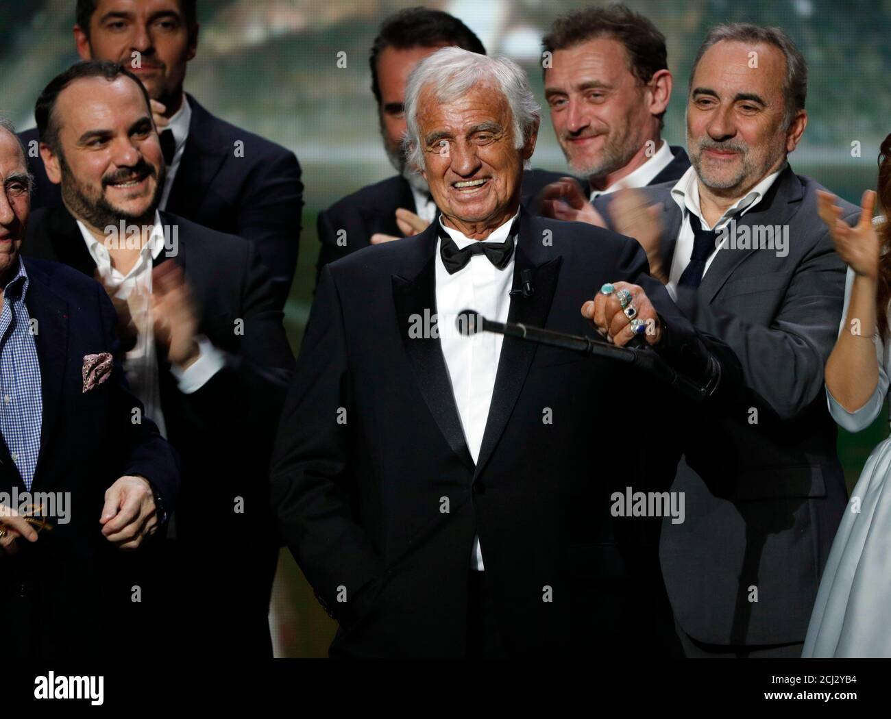 Actor Jean-Paul Belmondo reacts on stage as he receives an Honorary Cesar  Award at the 42nd Cesar Awards ceremony in Paris, France, February 24, 2017.  REUTERS/Philippe Wojazer Stock Photo - Alamy