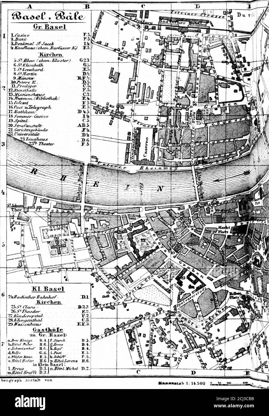 . Switzerland: and the adjacent portions of Italy, Savoy, and the Tyrol : handbook for travellers . ctoria (PI. p; H, 6); -HotelNational-, Hotel Hofer (PI. o; 11, 6), li. * A. 3-31,■■, li. U4 fr.; Faucon(PI. d; C, G), corner of the Elisabethen - Str. — In the town: •Subiek(PI. k; F5), 1!. A A. 2 .-3, B. 1 fr.; Sauvage (PI. e; E. 5|; Cioogne (PI. f;1),5), K. li/a, 1&gt;. 3 fr. ; Hotel Central, opposite the post-office; Couronne(PI. g; I) 4), Bellevue (PI. h; )&gt; 4), both on the Rhine; Post (PI. i;E 5). — At Klein-Jlasel, on the right hank of the Rhine: Hotel Kraf-ft(PI. m; I), 3), R. & A. 3, Stock Photo
