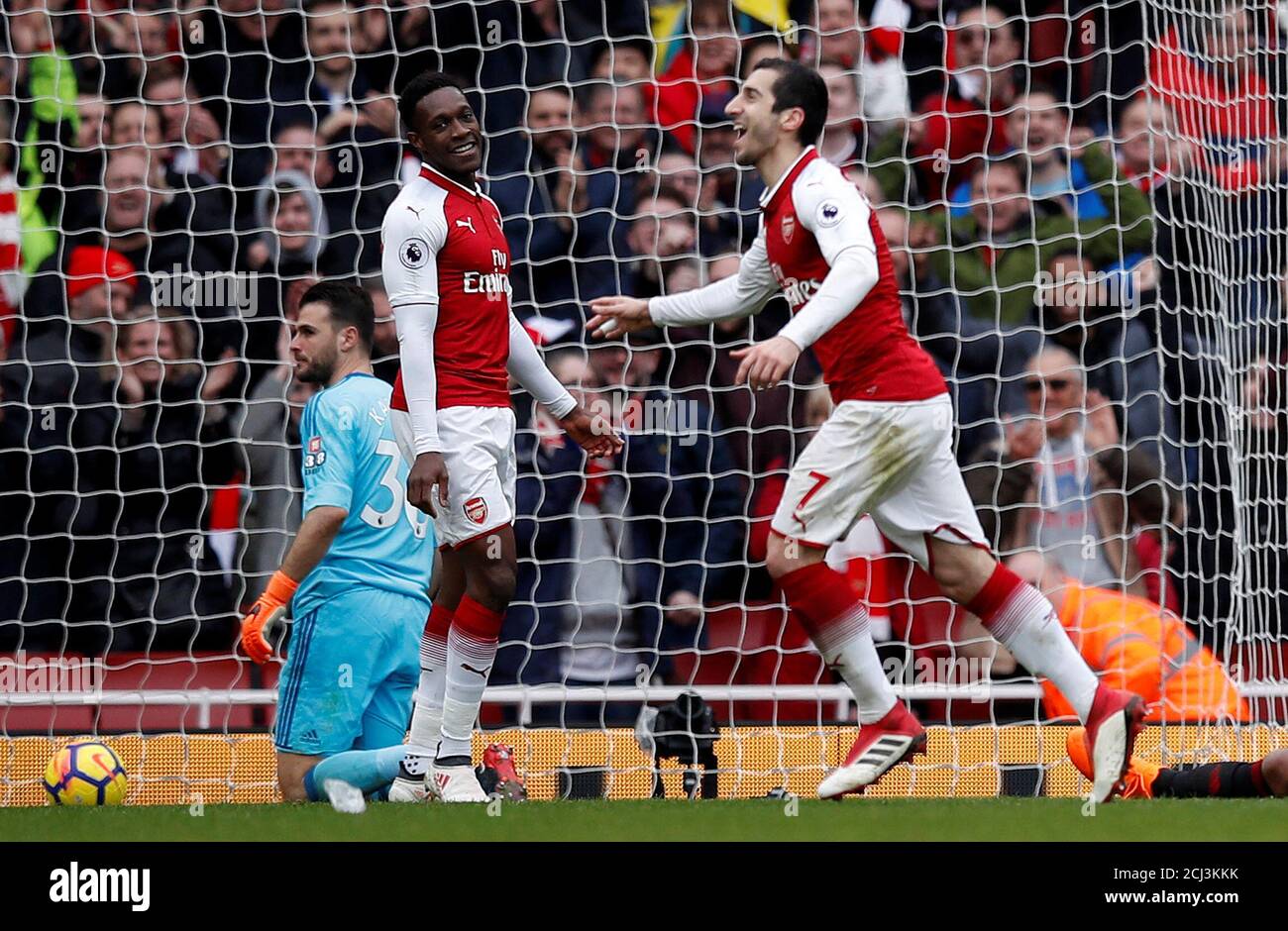 Soccer Football - Premier League - Arsenal vs Watford - Emirates Stadium, London, Britain - March 11, 2018 Arsenal's Henrikh Mkhitaryan celebrates scoring their third goal REUTERS/Eddie Keogh EDITORIAL USE ONLY. No use with unauthorized audio, video, data, fixture lists, club/league logos or "live" services. Online in-match use limited to 75 images, no video emulation. No use in betting, games or single club/league/player publications. Please contact your account representative for further details. Stock Photo