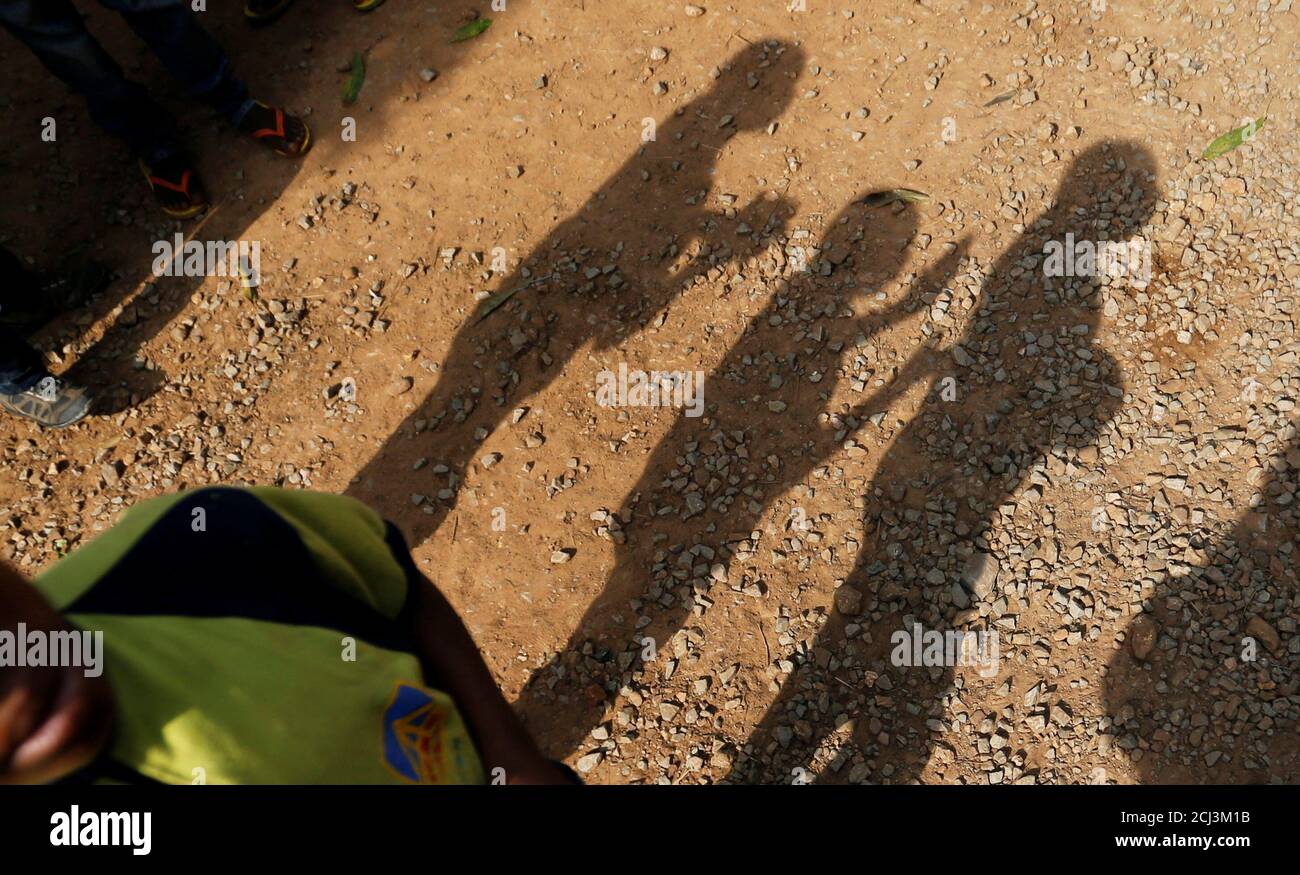 Congolese children used in armed conflicts and former child soldiers receive psycho-social support at the Centre for Orientation and Transit (COT) for Children associated with militias in Mbuji Mayi, Kasai Oriental Province in the Democratic Republic of Congo, March 14, 2018. Picture taken March 14, 2018. REUTERS/Thomas Mukoya Stock Photo