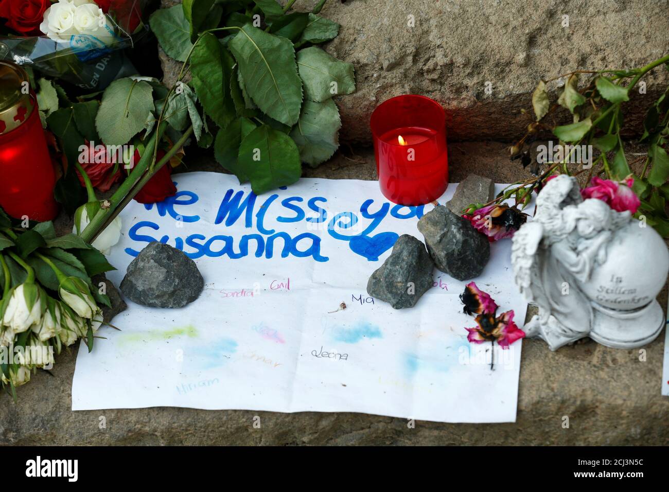 Messages Of Mourning Candles And Flowers Are Placed By People For Susanna F The Teenager Who