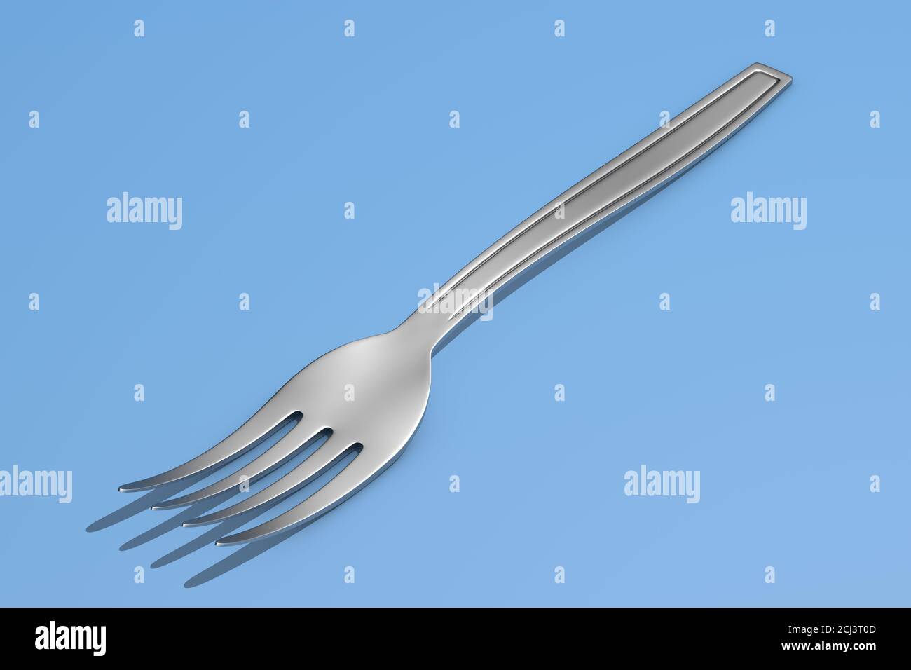 3D image of a fork on a light blue surface Stock Photo