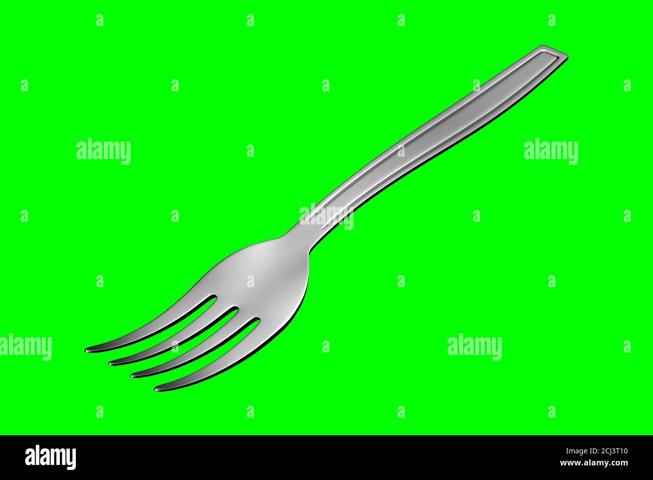 3D image of a fork in a green screen background Stock Photo