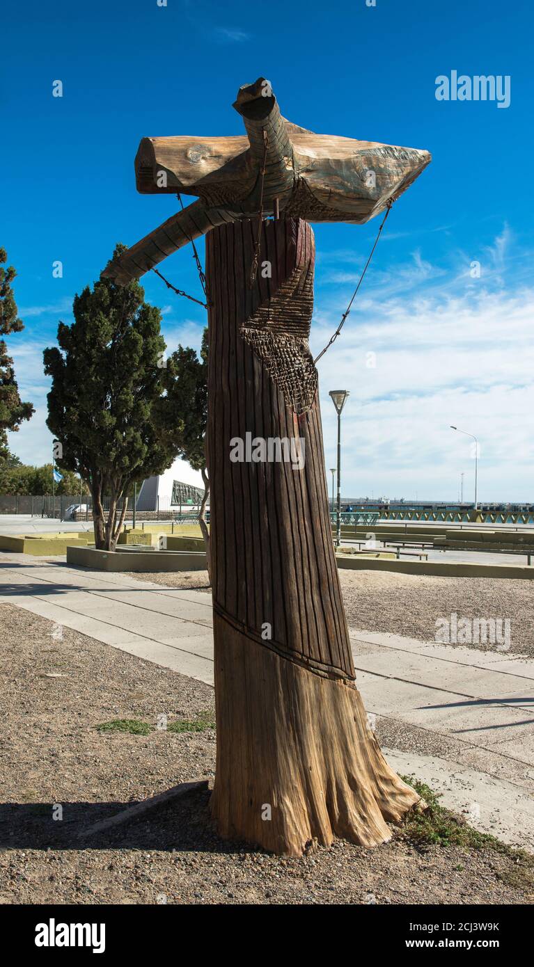 Artwork in downtown Puerto Madryn, carved tree, Puerto Madryn, Chubut, Argentina, South America Stock Photo