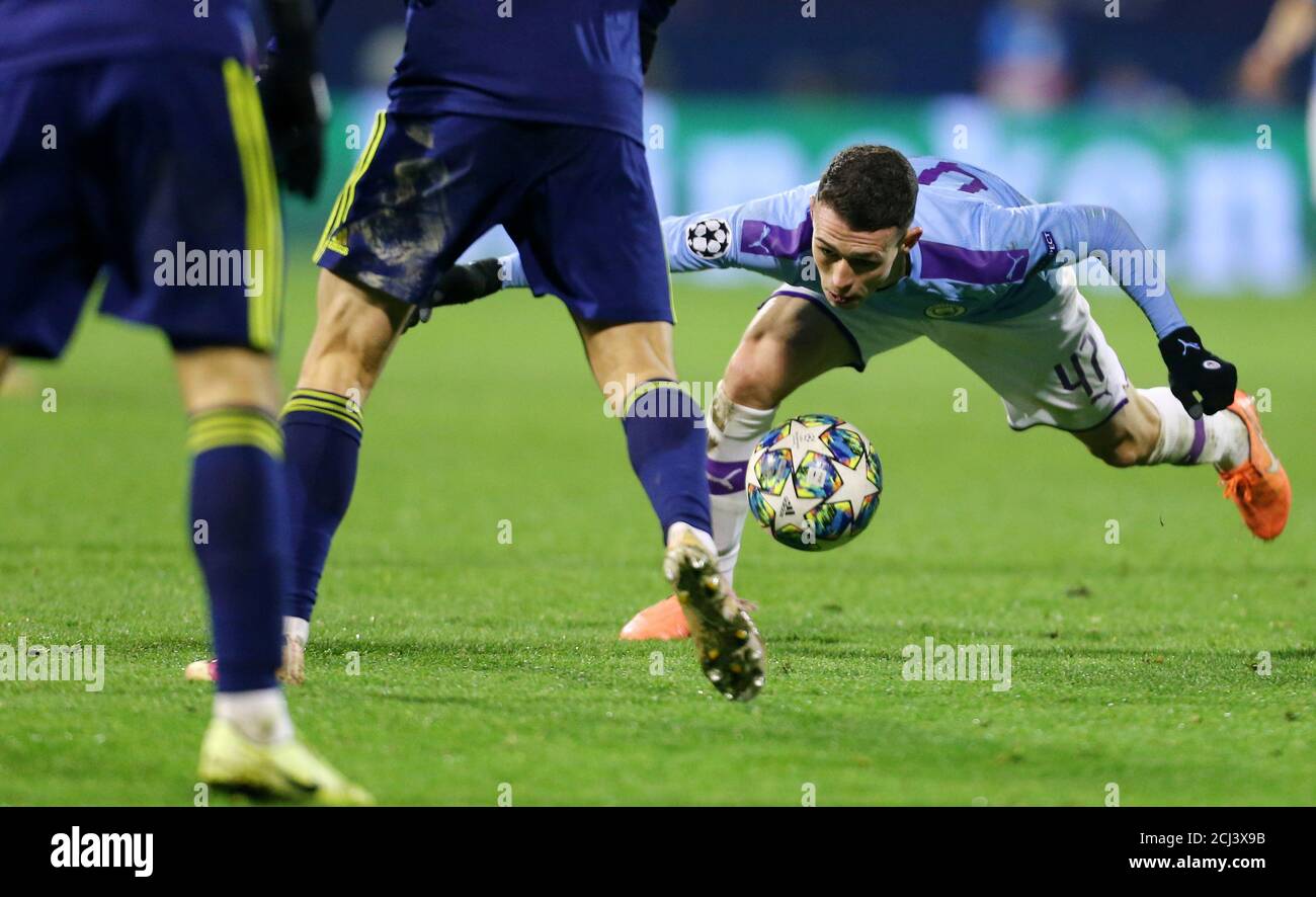 Soccer Football - Champions League - Group C - GNK Dinamo Zagreb v Manchester City - Stadion Maksimir, Zagreb, Croatia - December 11, 2019  Manchester City's Phil Foden in action           REUTERS/Antonio Bronic Stock Photo